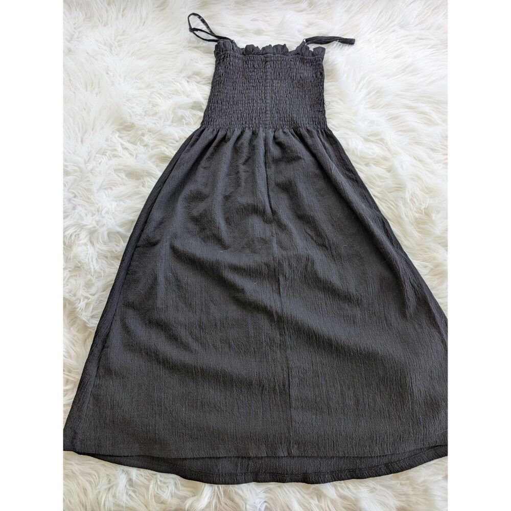 H&M Black Smocked Bodice Spaghetti Strap Midi Sundress, Size Small
